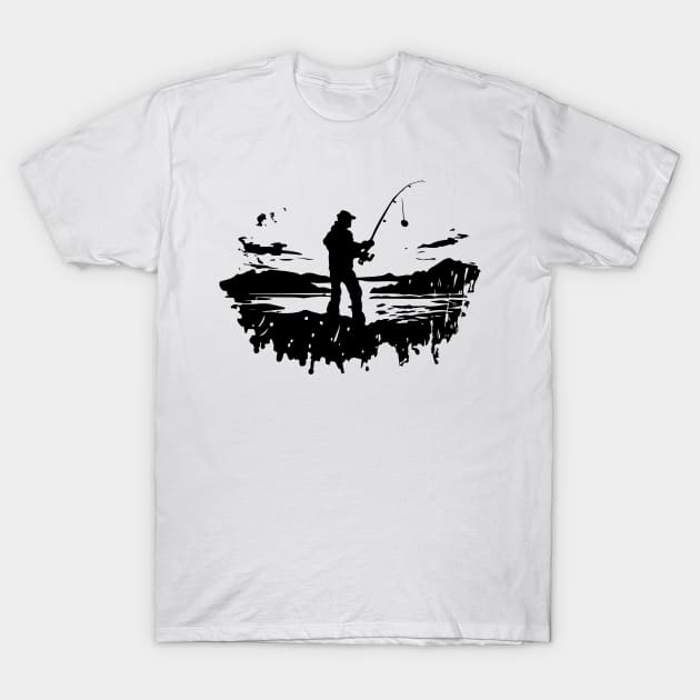 fisherman do fishing in stencil art T-Shirt by art poo